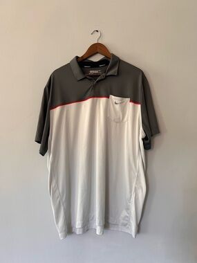 NIKE GOLF POLO SHIRT TOUR PERFORMANCE GREY/WHITE DRIFIT MESH front pocket EC XXL